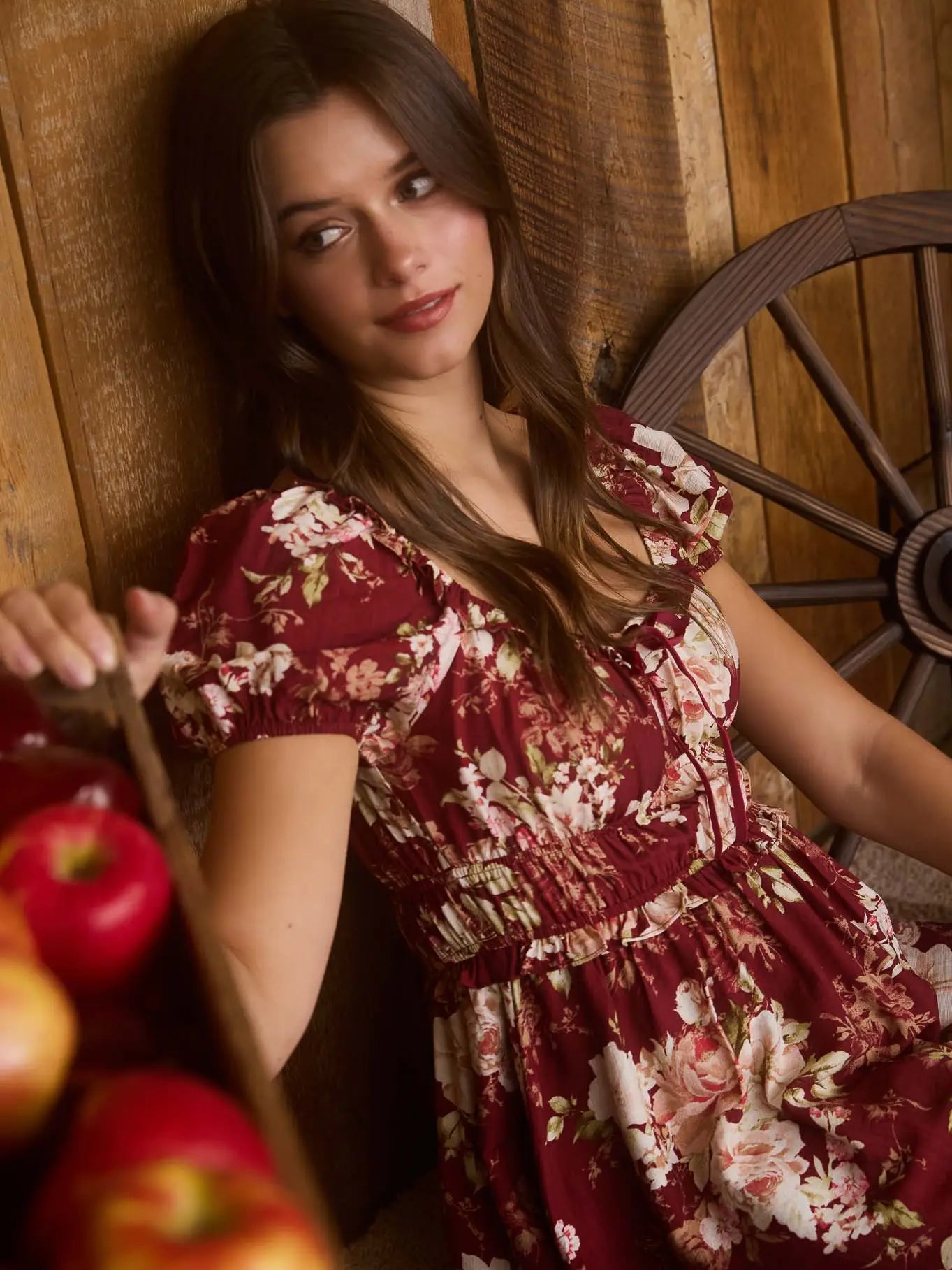 Burgundy Floral Mini A-Line Dress