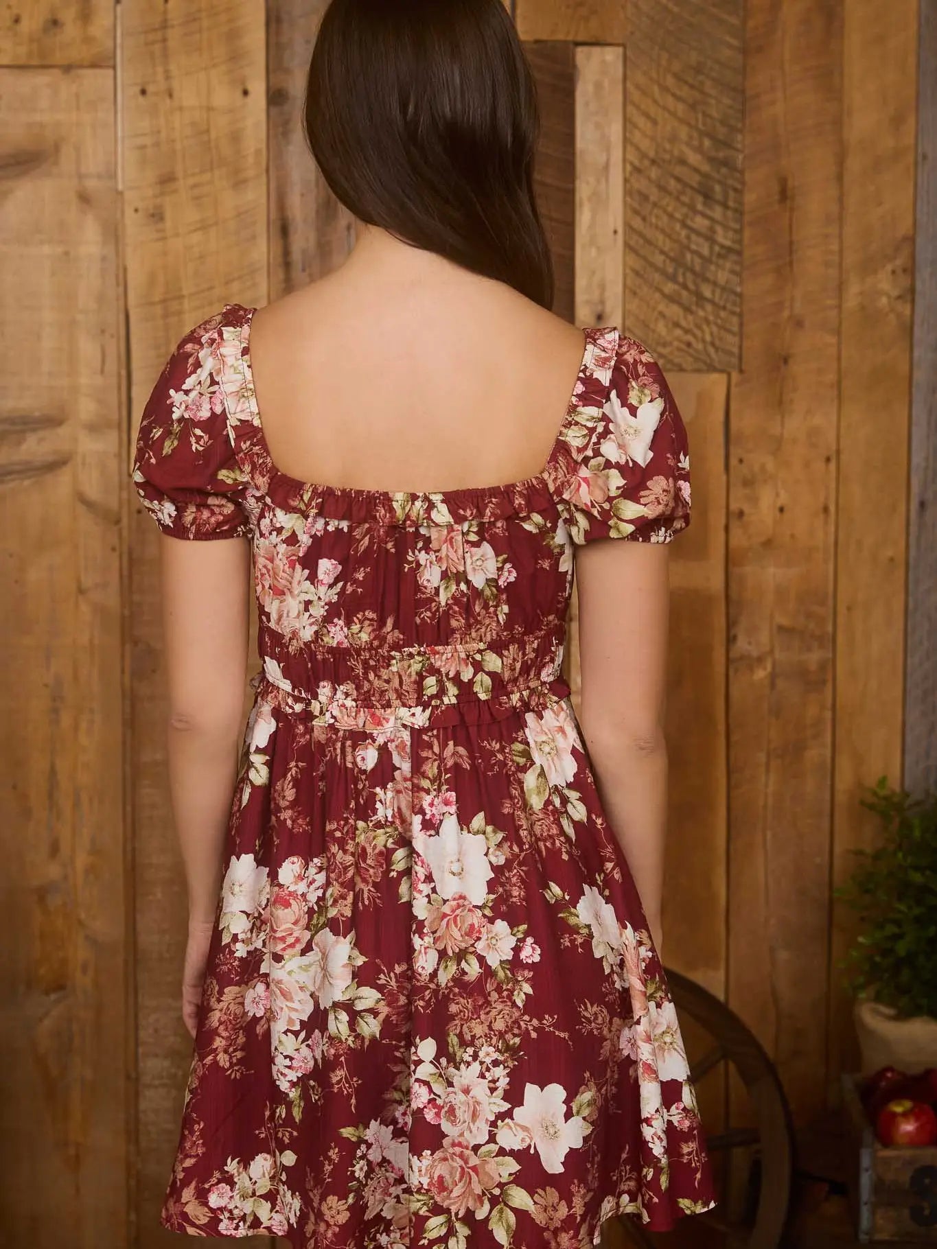 Burgundy Floral Mini A-Line Dress